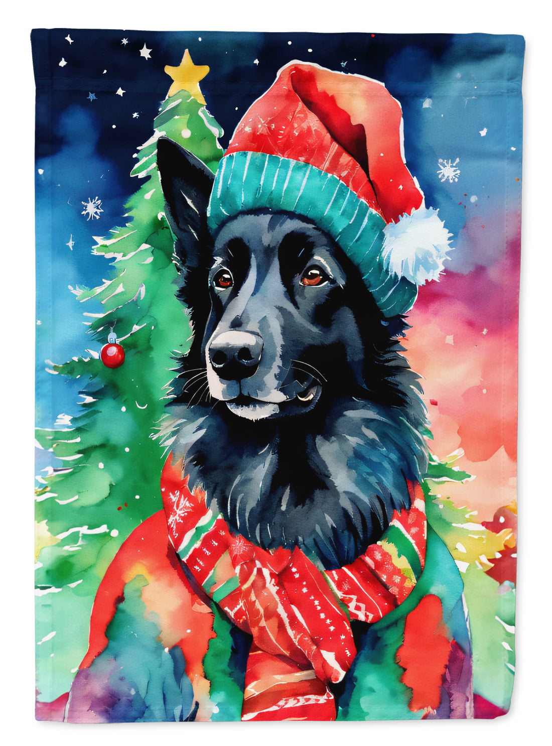 Belgian Sheepdog Christmas House Flag 28x40 Porch Sleeve Pole Decorative Outside Yard Banner Artwork Wall Hanging, Polyester