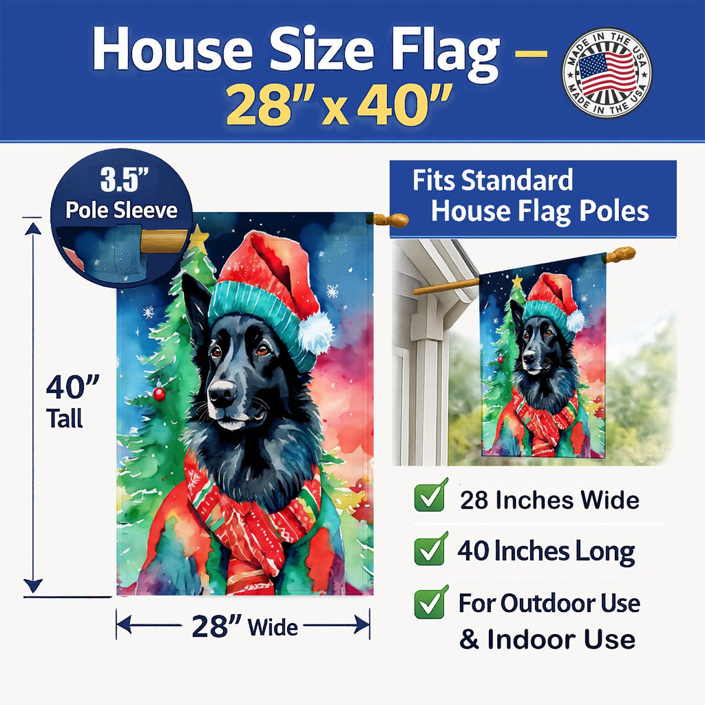 Belgian Sheepdog Christmas House Flag 28x40 Porch Sleeve Pole Decorative Outside Yard Banner Artwork Wall Hanging, Polyester