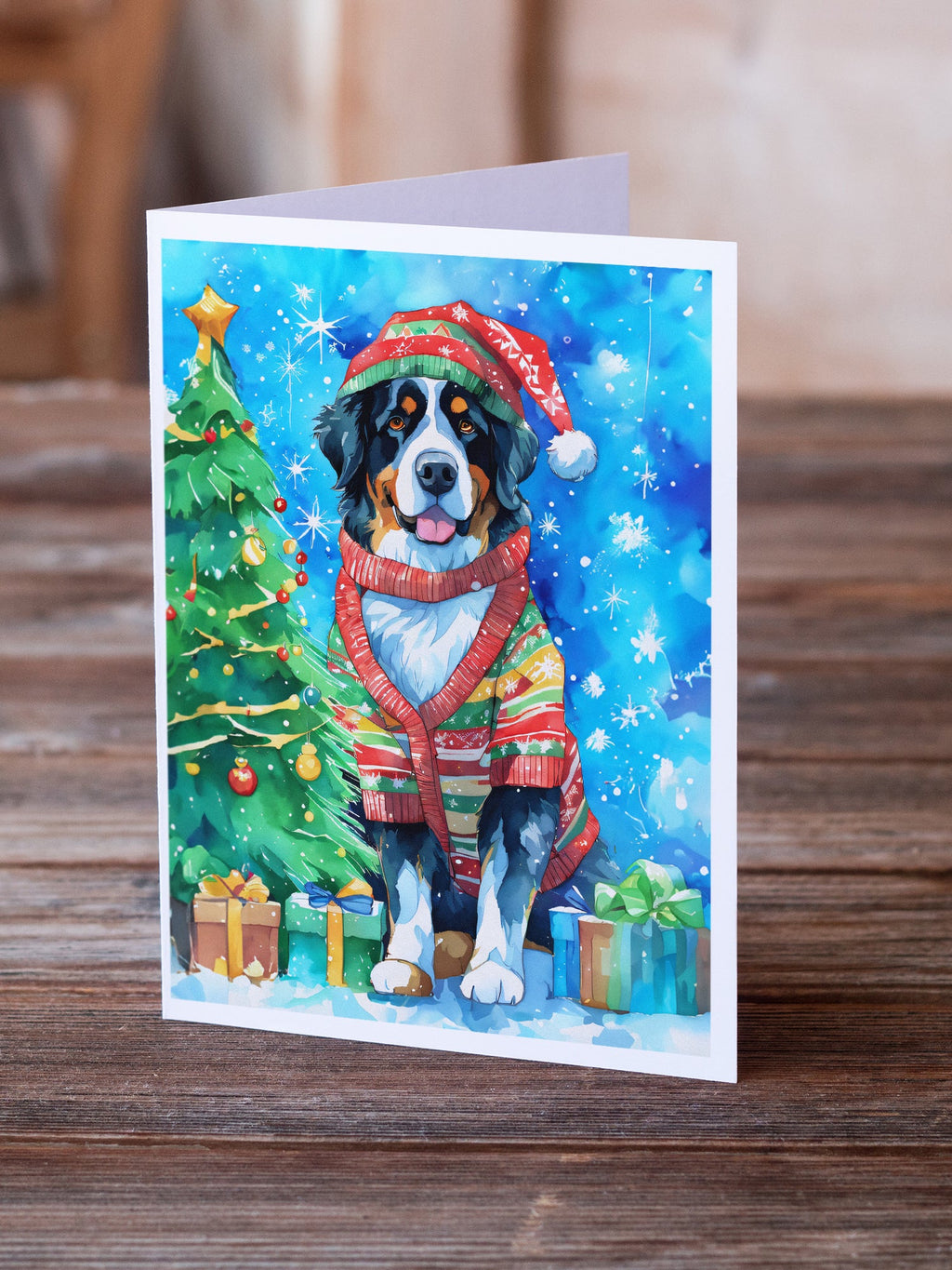 Bernese Mountain Dog Christmas Greeting Cards Pack of 8 Blank Cards with Envelopes Whimsical A7 Size 5x7
