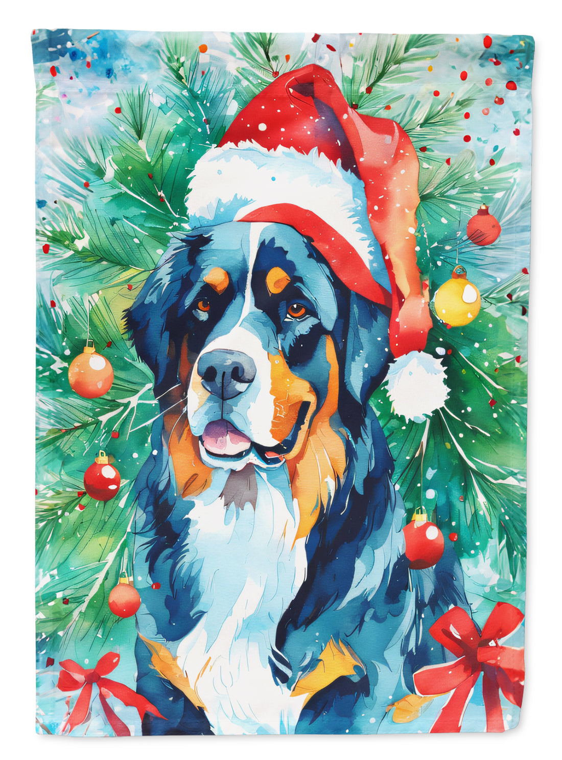 Bernese Mountain Dog Christmas House Flag 28x40 Porch Sleeve Pole Decorative Outside Yard Banner Artwork Wall Hanging, Polyester