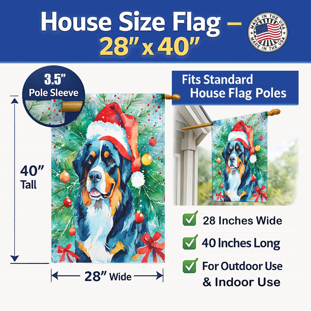 Bernese Mountain Dog Christmas House Flag 28x40 Porch Sleeve Pole Decorative Outside Yard Banner Artwork Wall Hanging, Polyester