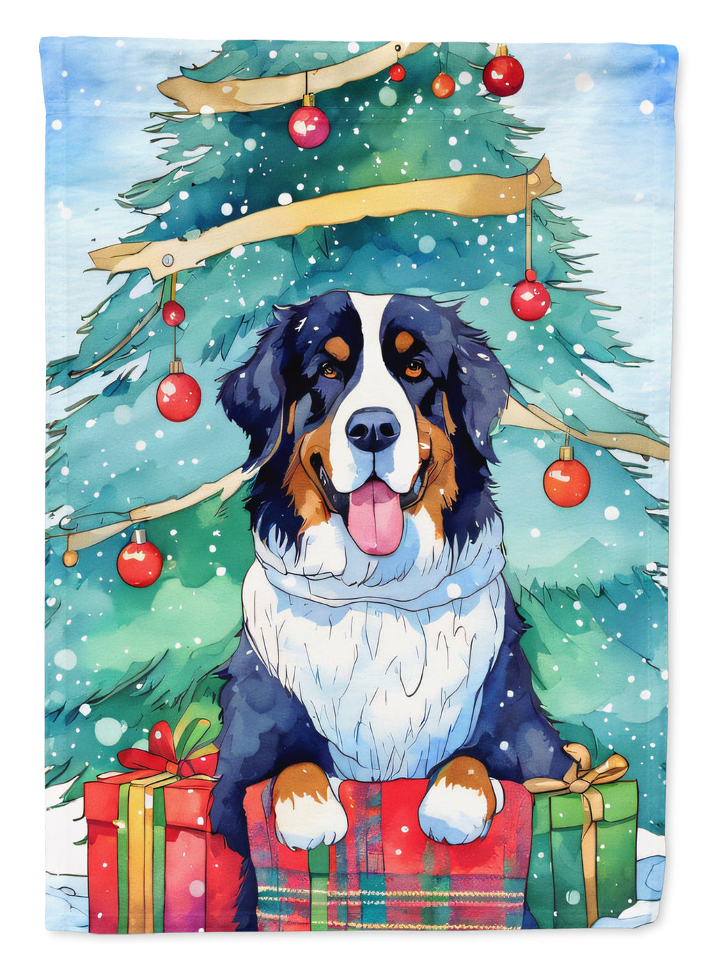 Bernese Mountain Dog Christmas House Flag 28x40 Porch Sleeve Pole Decorative Outside Yard Banner Artwork Wall Hanging, Polyester