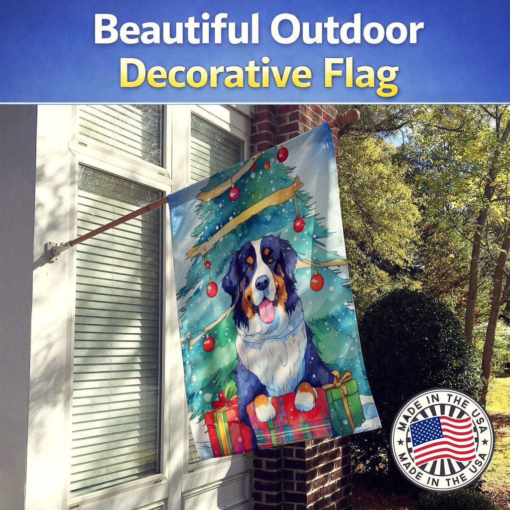 Bernese Mountain Dog Christmas House Flag 28x40 Porch Sleeve Pole Decorative Outside Yard Banner Artwork Wall Hanging, Polyester