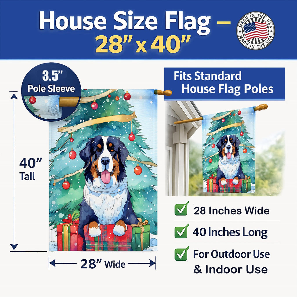 Bernese Mountain Dog Christmas House Flag 28x40 Porch Sleeve Pole Decorative Outside Yard Banner Artwork Wall Hanging, Polyester