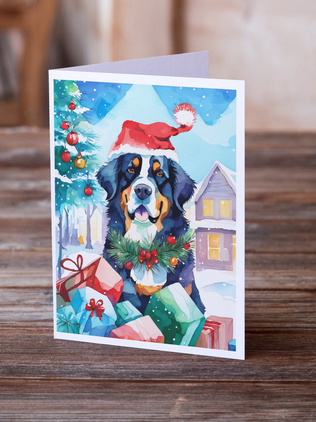 Bernese Mountain Dog Christmas Greeting Cards Pack of 8 Blank Cards with Envelopes Whimsical A7 Size 5x7