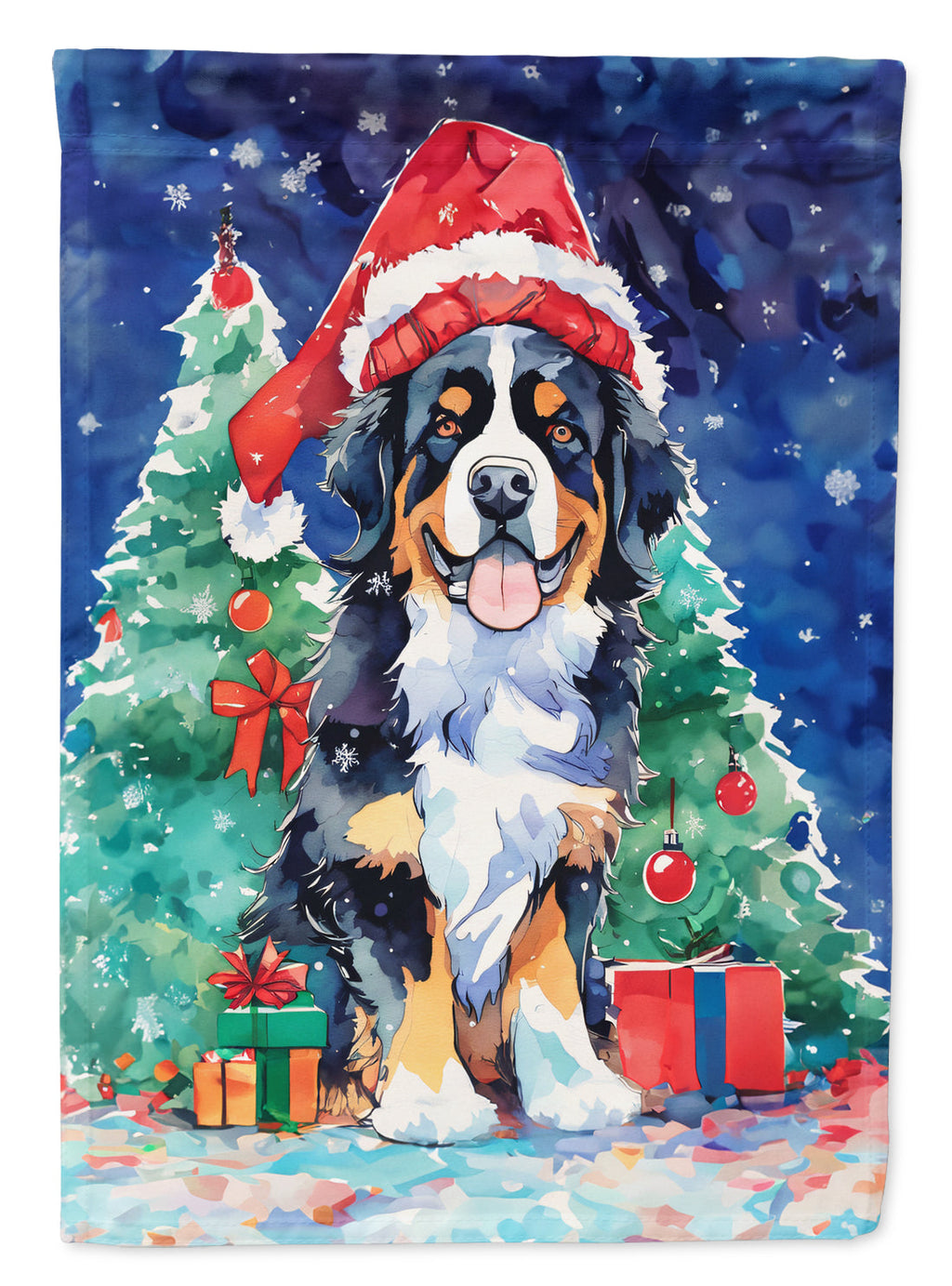 Bernese Mountain Dog Christmas House Flag 28x40 Porch Sleeve Pole Decorative Outside Yard Banner Artwork Wall Hanging, Polyester