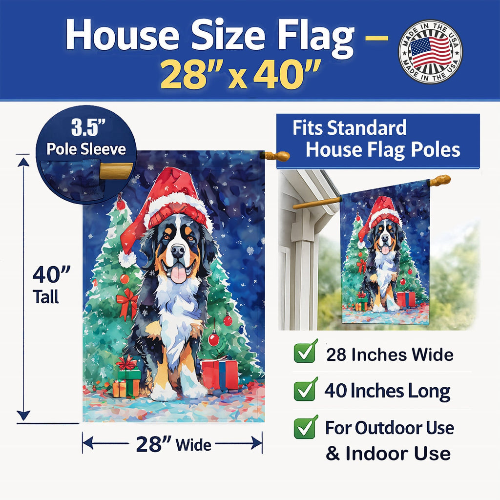 Bernese Mountain Dog Christmas House Flag 28x40 Porch Sleeve Pole Decorative Outside Yard Banner Artwork Wall Hanging, Polyester