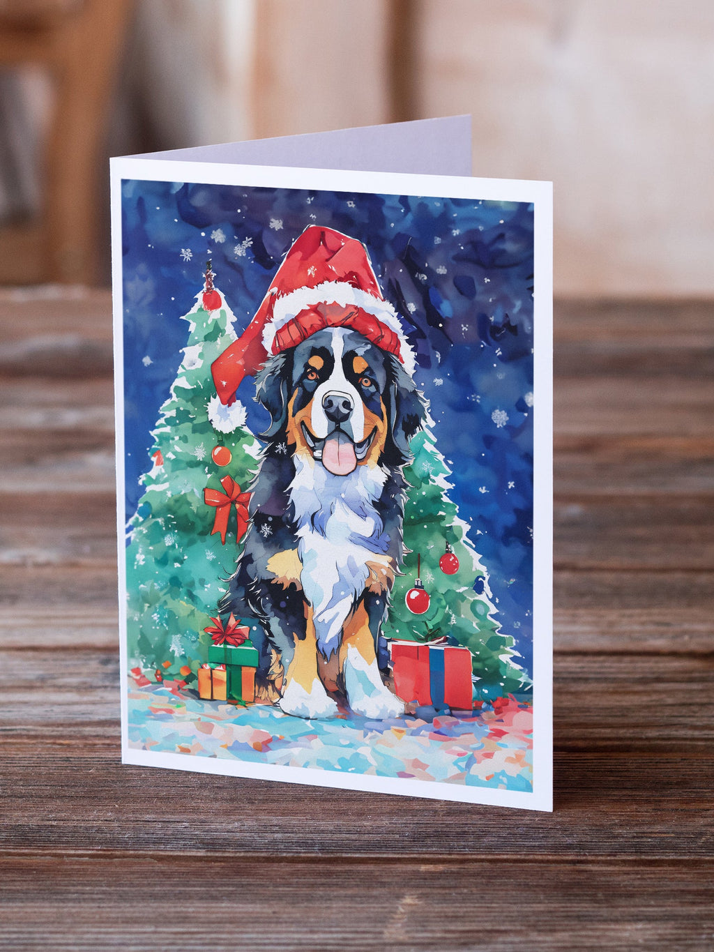 Bernese Mountain Dog Christmas Greeting Cards Pack of 8 Blank Cards with Envelopes Whimsical A7 Size 5x7