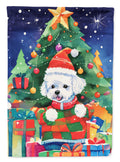 Bichon Frise Christmas House Flag 28x40 Porch Sleeve Pole Decorative Outside Yard Banner Artwork Wall Hanging, Polyester