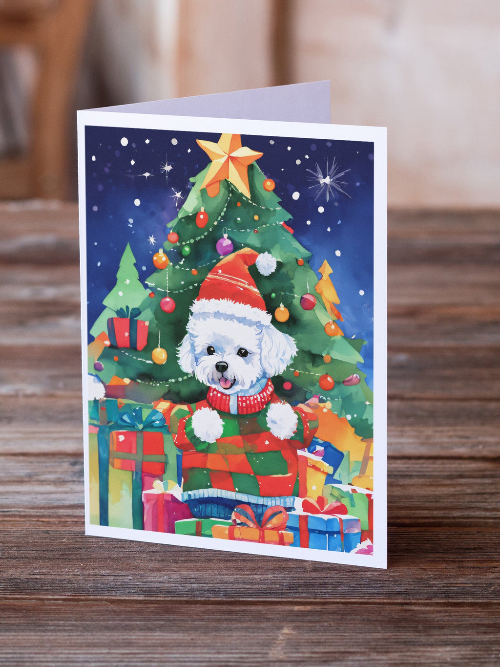 Bichon Frise Christmas Greeting Cards Pack of 8 Blank Cards with Envelopes Whimsical A7 Size 5x7