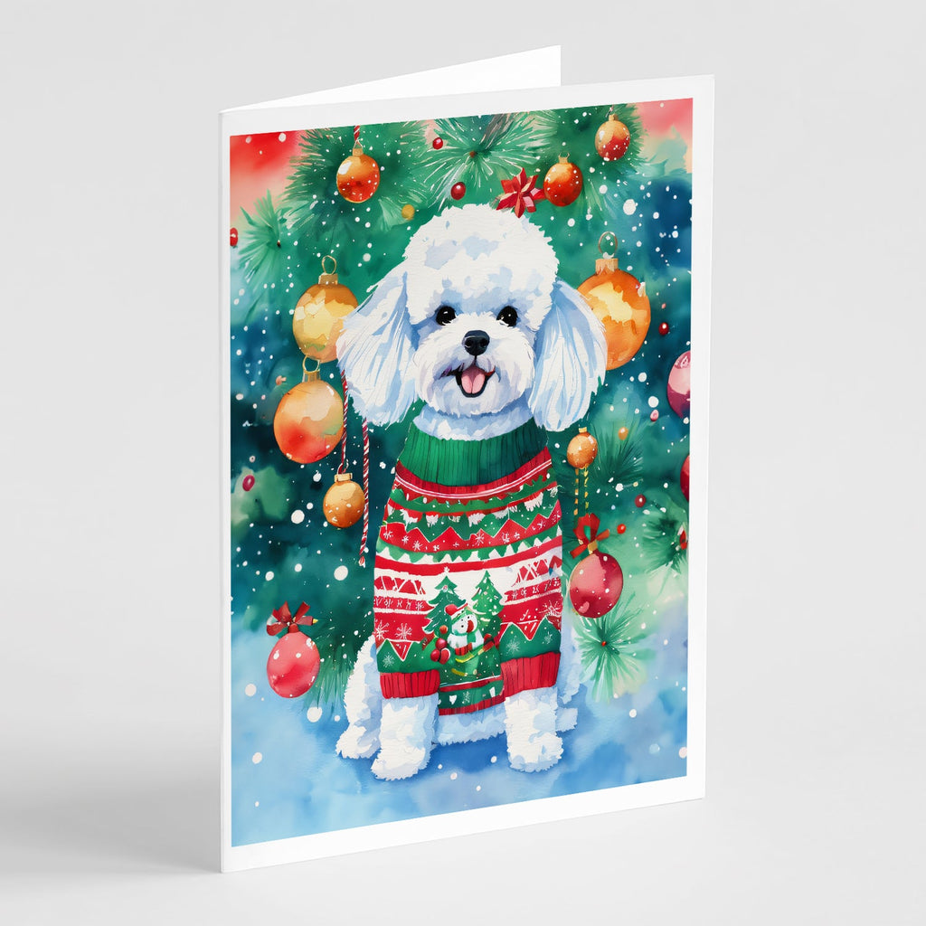 Bichon Frise Christmas Greeting Cards Pack of 8 Blank Cards with Envelopes Whimsical A7 Size 5x7