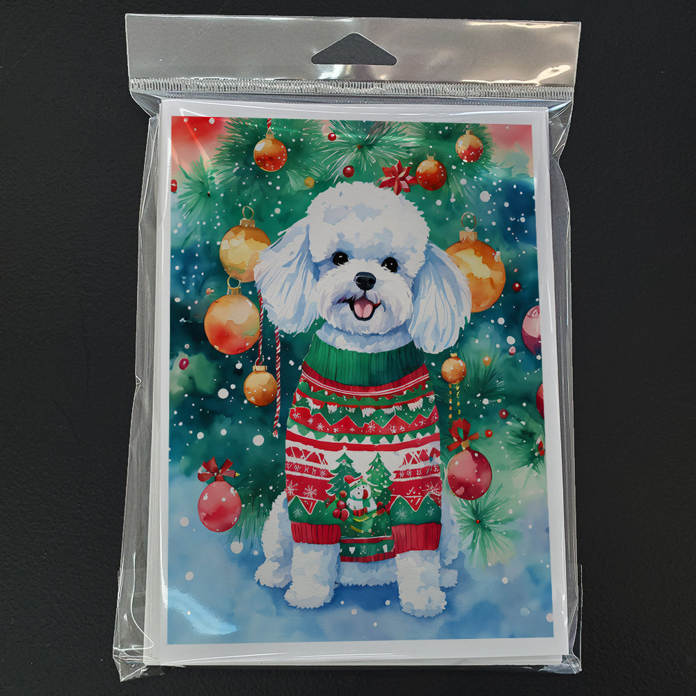 Bichon Frise Christmas Greeting Cards Pack of 8 Blank Cards with Envelopes Whimsical A7 Size 5x7
