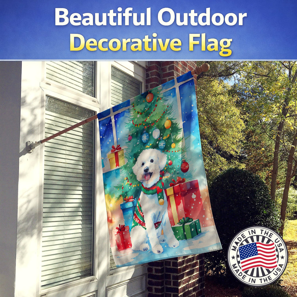 Bichon Frise Christmas House Flag 28x40 Porch Sleeve Pole Decorative Outside Yard Banner Artwork Wall Hanging, Polyester