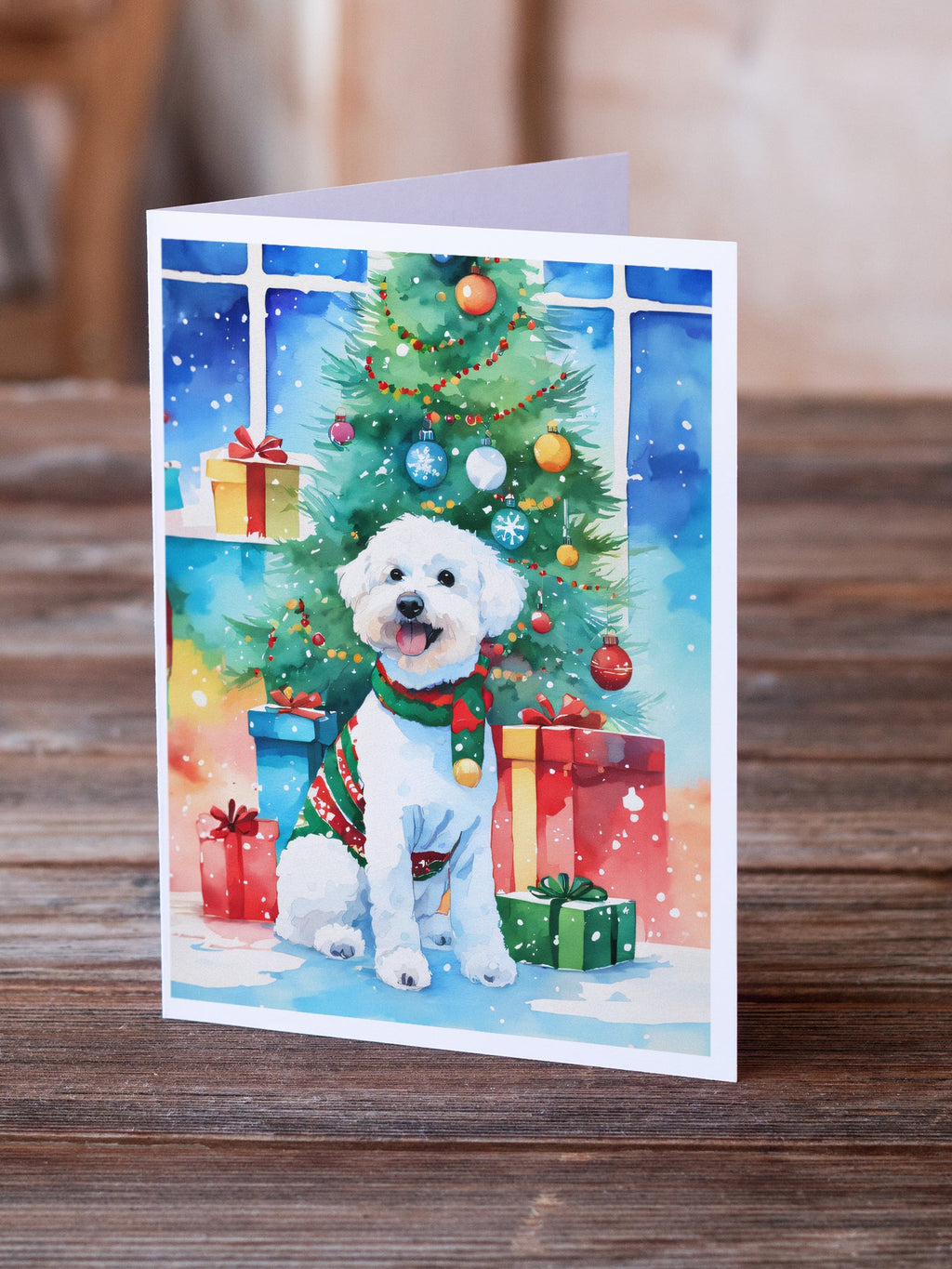 Bichon Frise Christmas Greeting Cards Pack of 8 Blank Cards with Envelopes Whimsical A7 Size 5x7