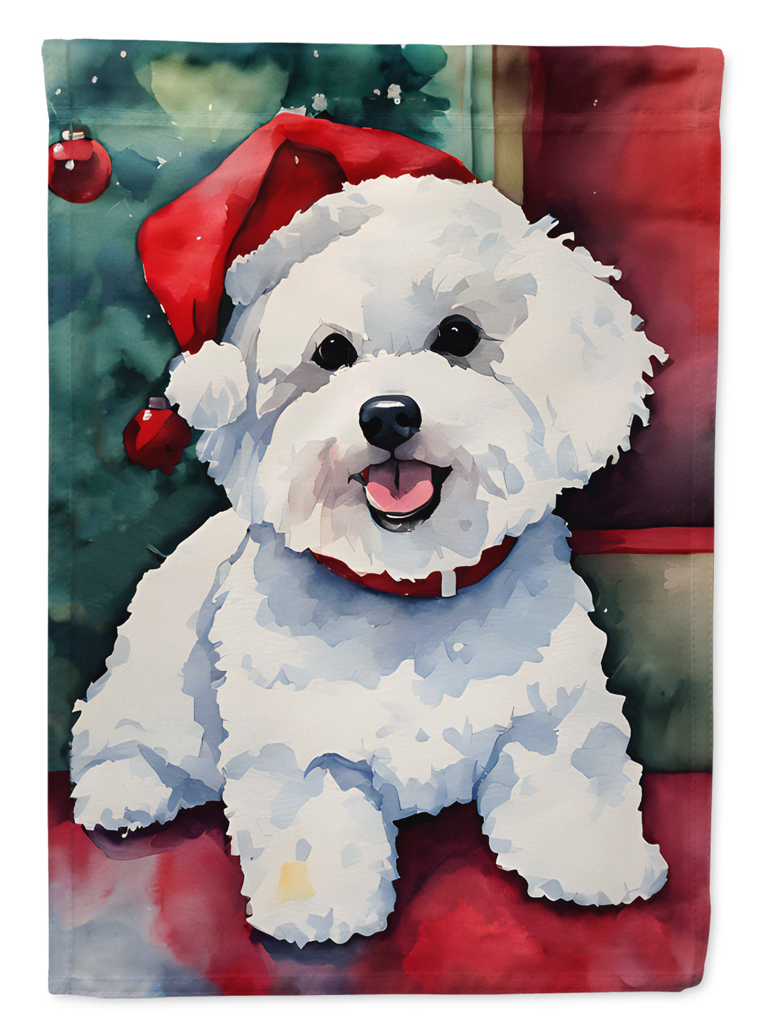 Bichon Frise Christmas House Flag 28x40 Porch Sleeve Pole Decorative Outside Yard Banner Artwork Wall Hanging, Polyester