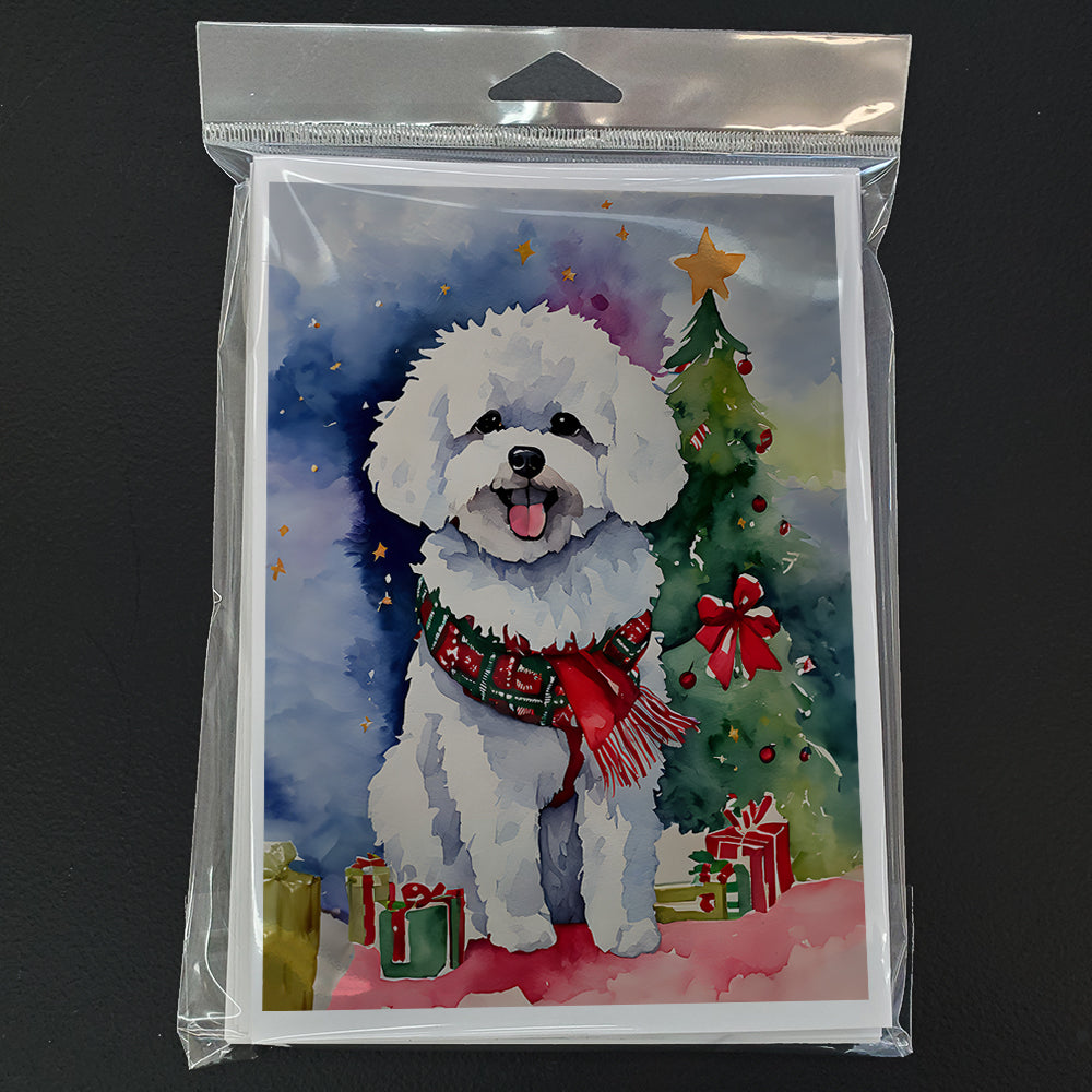Bichon Frise Christmas Greeting Cards Pack of 8 Blank Cards with Envelopes Whimsical A7 Size 5x7
