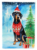 Black and Tan Coonhound Christmas House Flag 28x40 Porch Sleeve Pole Decorative Outside Yard Banner Artwork Wall Hanging, Polyester