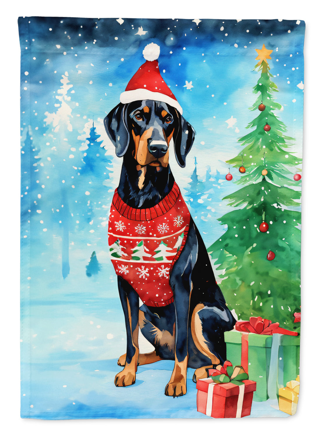 Black and Tan Coonhound Christmas House Flag 28x40 Porch Sleeve Pole Decorative Outside Yard Banner Artwork Wall Hanging, Polyester