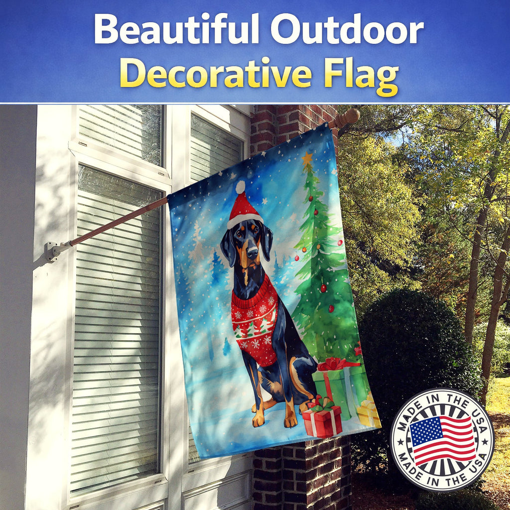 Black and Tan Coonhound Christmas House Flag 28x40 Porch Sleeve Pole Decorative Outside Yard Banner Artwork Wall Hanging, Polyester