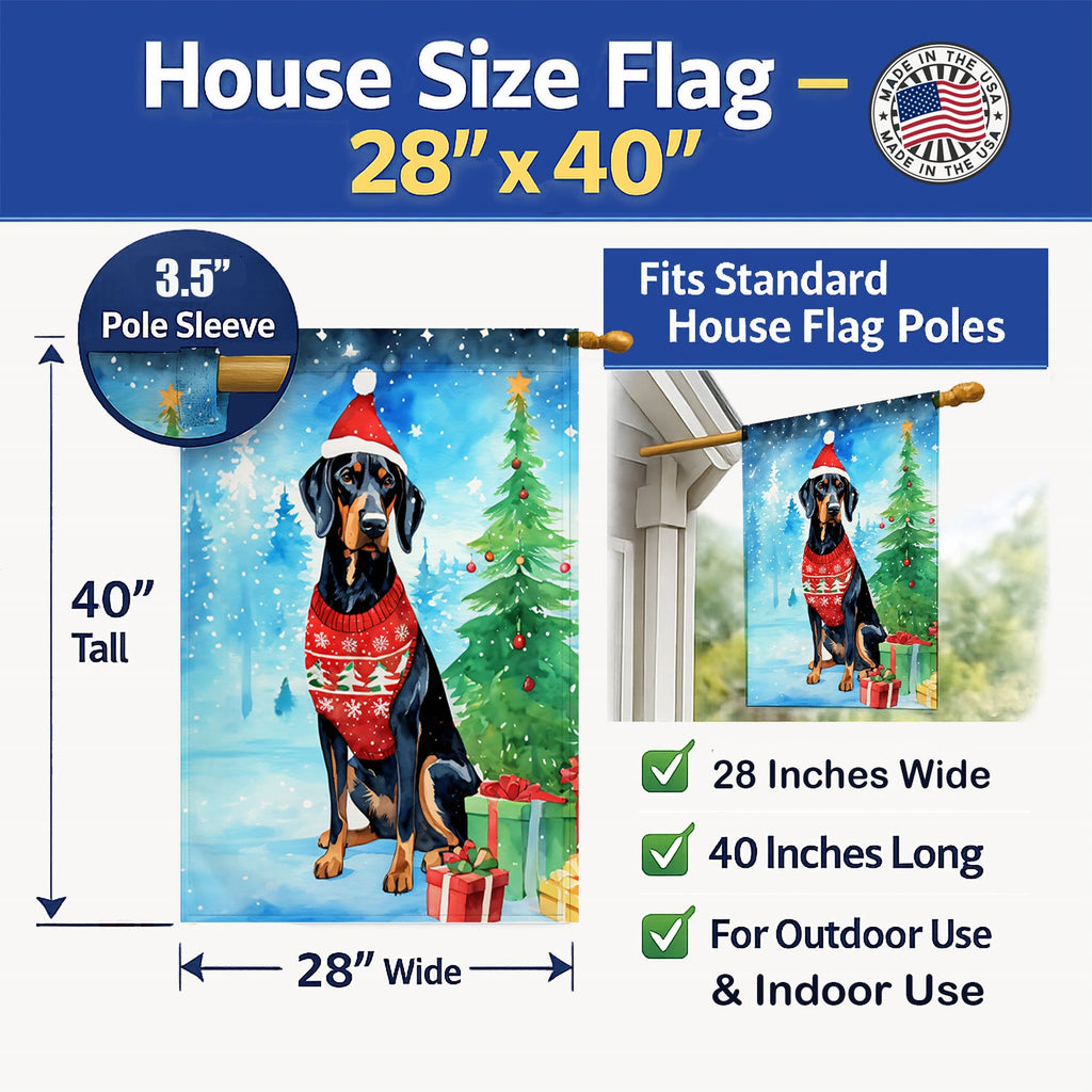 Black and Tan Coonhound Christmas House Flag 28x40 Porch Sleeve Pole Decorative Outside Yard Banner Artwork Wall Hanging, Polyester