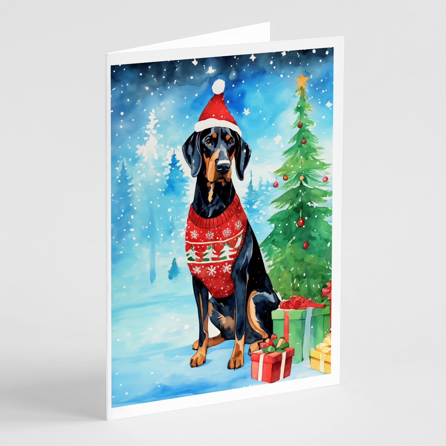 Black and Tan Coonhound Christmas Greeting Cards Pack of 8 Blank Cards with Envelopes Whimsical A7 Size 5x7
