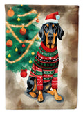 Black and Tan Coonhound Christmas House Flag 28x40 Porch Sleeve Pole Decorative Outside Yard Banner Artwork Wall Hanging, Polyester