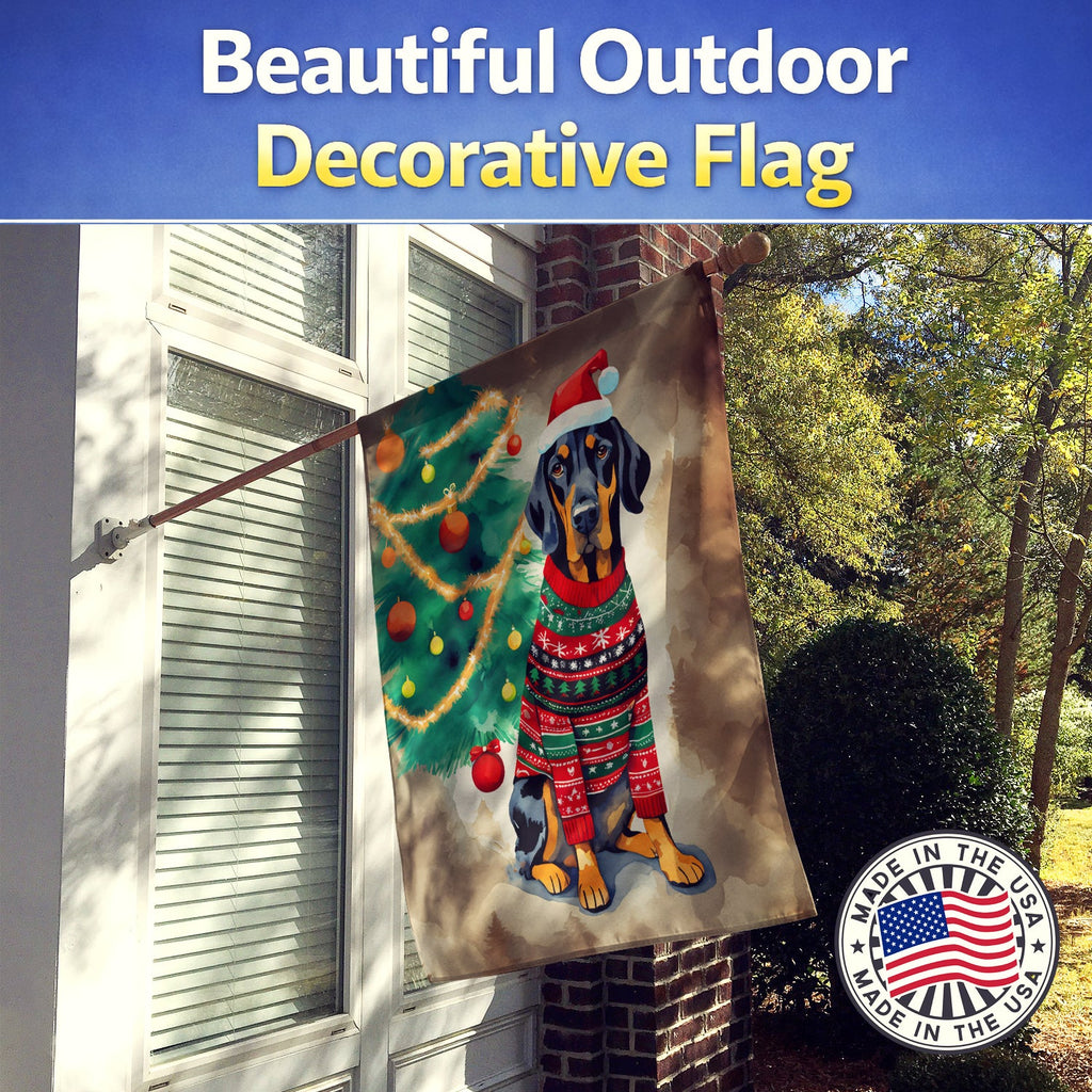Black and Tan Coonhound Christmas House Flag 28x40 Porch Sleeve Pole Decorative Outside Yard Banner Artwork Wall Hanging, Polyester