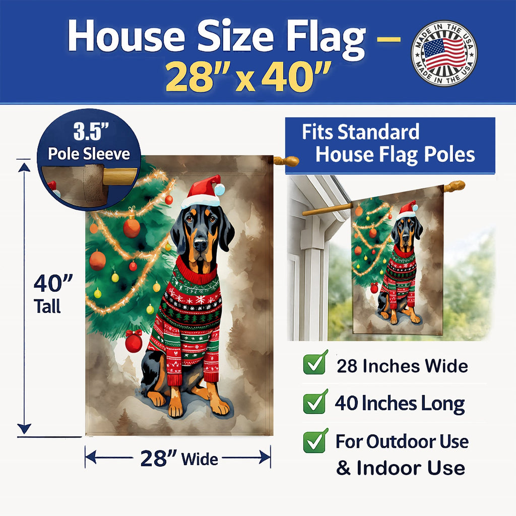Black and Tan Coonhound Christmas House Flag 28x40 Porch Sleeve Pole Decorative Outside Yard Banner Artwork Wall Hanging, Polyester