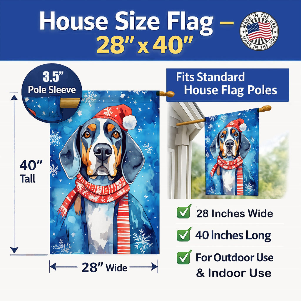 Black and Tan Coonhound Christmas House Flag 28x40 Porch Sleeve Pole Decorative Outside Yard Banner Artwork Wall Hanging, Polyester