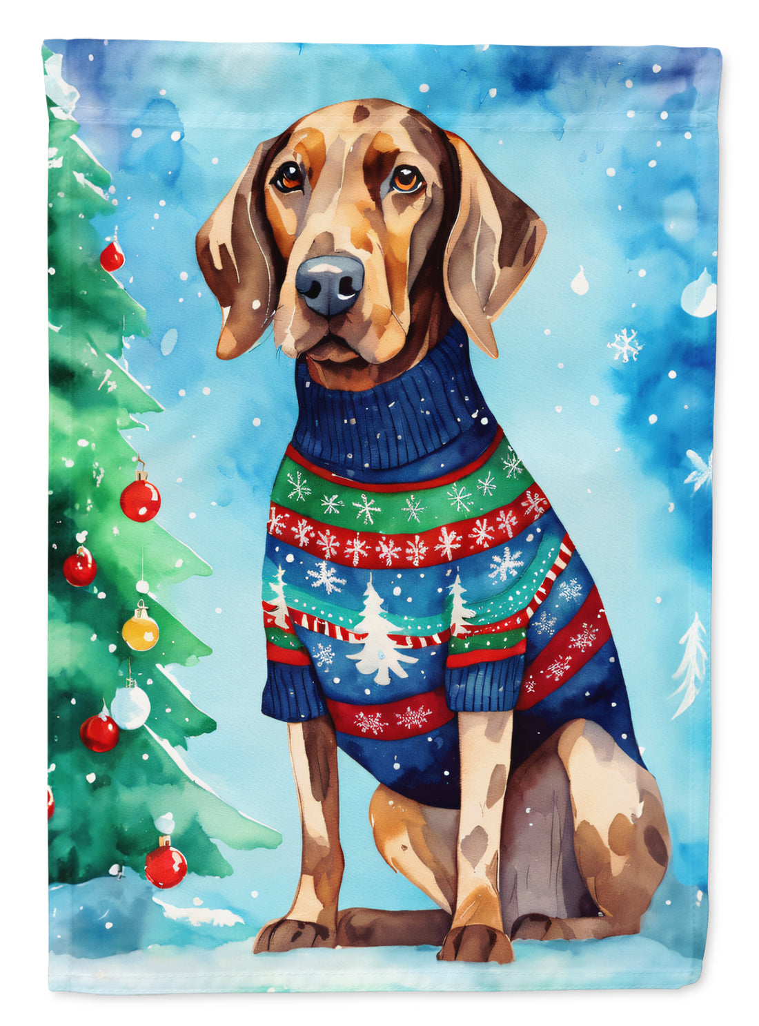 Coonhound Christmas House Flag 28x40 Porch Sleeve Pole Decorative Outside Yard Banner Artwork Wall Hanging, Polyester