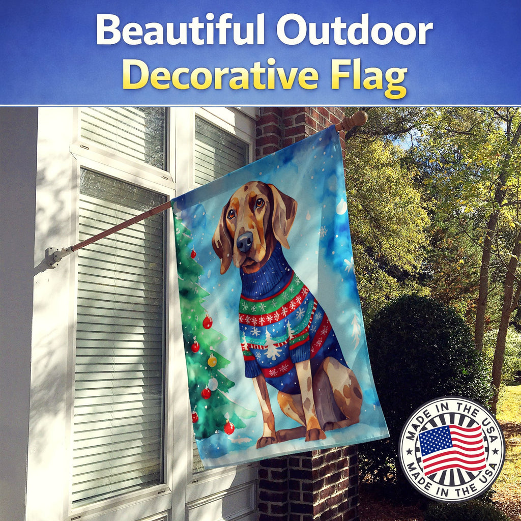 Coonhound Christmas House Flag 28x40 Porch Sleeve Pole Decorative Outside Yard Banner Artwork Wall Hanging, Polyester