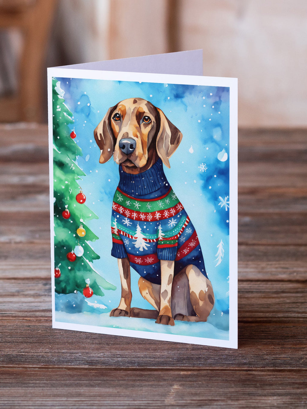 Coonhound Christmas Greeting Cards Pack of 8 Blank Cards with Envelopes Whimsical A7 Size 5x7
