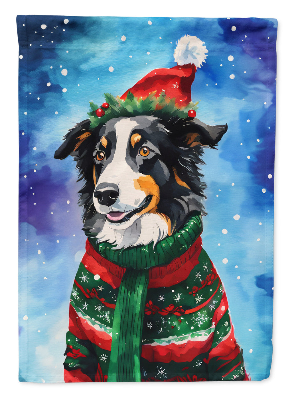 Border Collie Christmas House Flag 28x40 Porch Sleeve Pole Decorative Outside Yard Banner Artwork Wall Hanging, Polyester