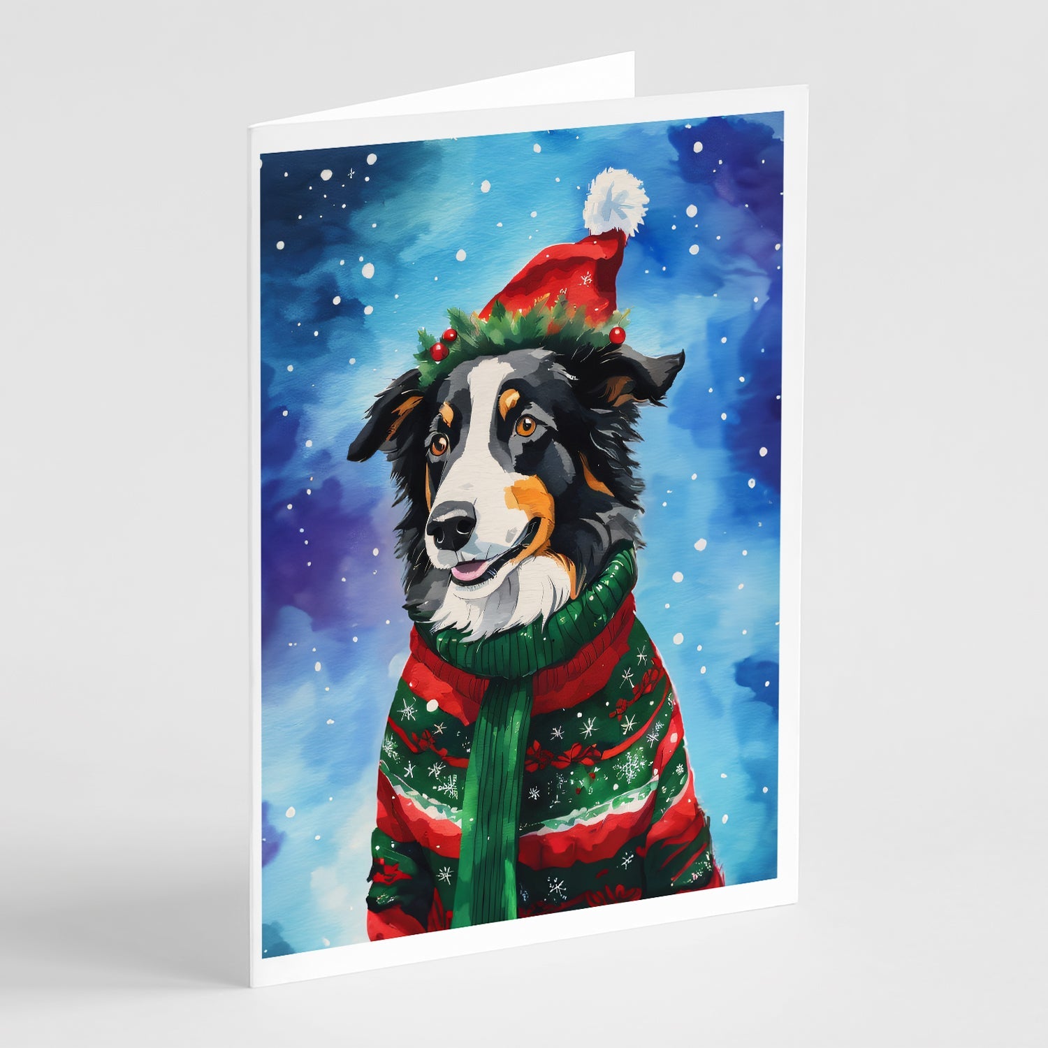 Border Collie Christmas Greeting Cards Pack of 8 Blank Cards with Envelopes Whimsical A7 Size 5x7