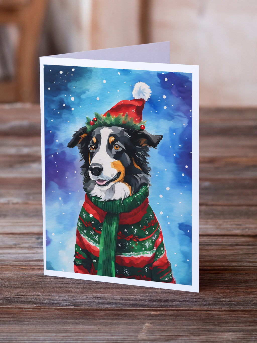 Border Collie Christmas Greeting Cards Pack of 8 Blank Cards with Envelopes Whimsical A7 Size 5x7