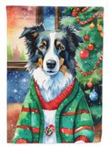 Border Collie Christmas House Flag 28x40 Porch Sleeve Pole Decorative Outside Yard Banner Artwork Wall Hanging, Polyester