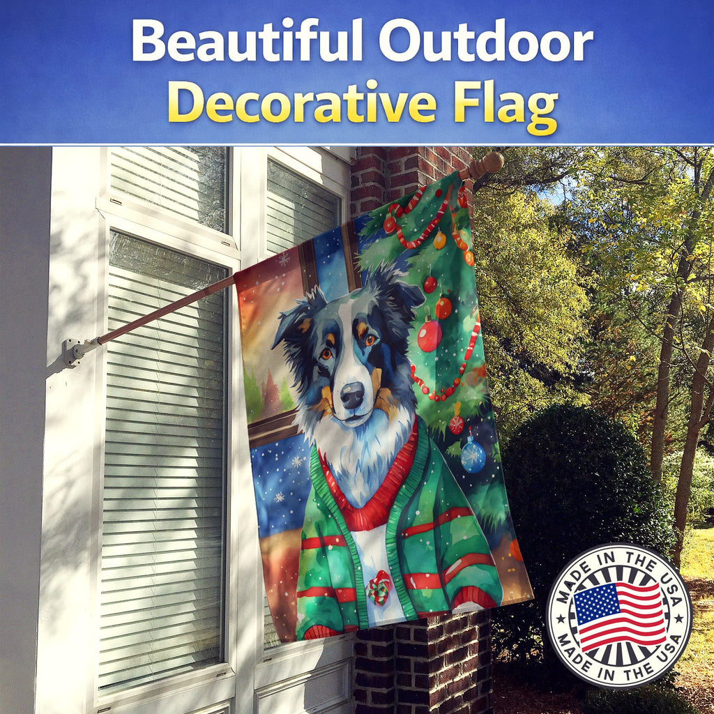 Border Collie Christmas House Flag 28x40 Porch Sleeve Pole Decorative Outside Yard Banner Artwork Wall Hanging, Polyester