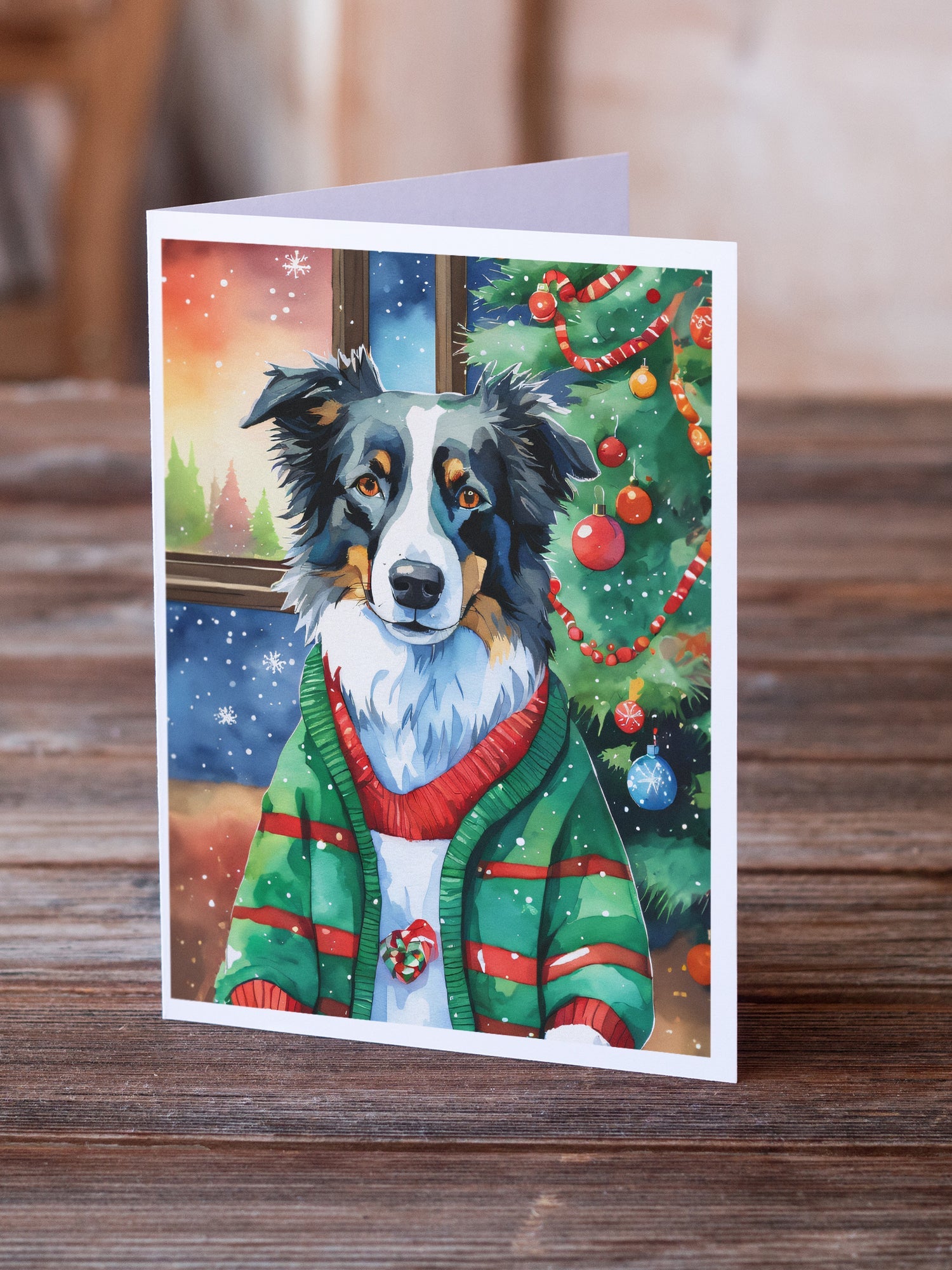 Border Collie Christmas Greeting Cards Pack of 8 Blank Cards with Envelopes Whimsical A7 Size 5x7