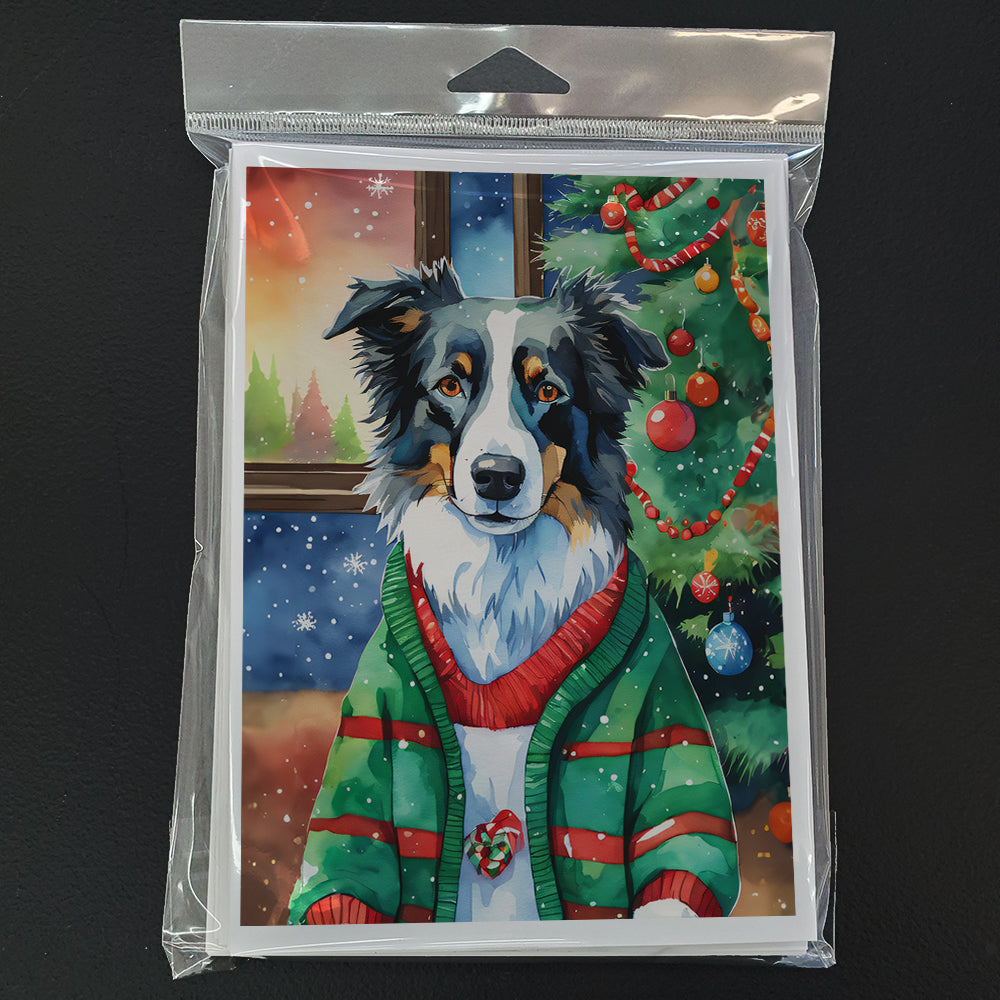 Border Collie Christmas Greeting Cards Pack of 8 Blank Cards with Envelopes Whimsical A7 Size 5x7