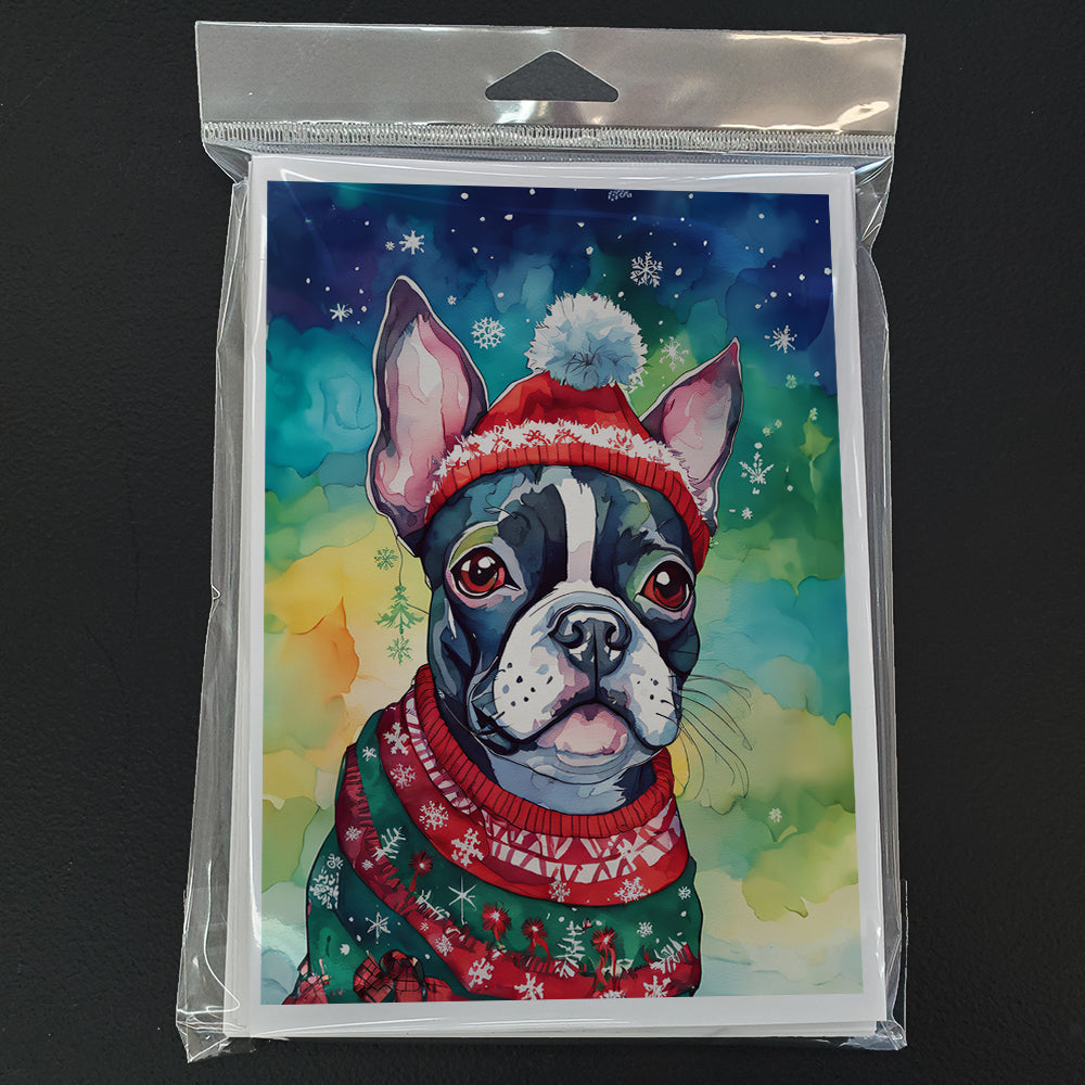 Boston Terrier Christmas Greeting Cards Pack of 8 Blank Cards with Envelopes Whimsical A7 Size 5x7