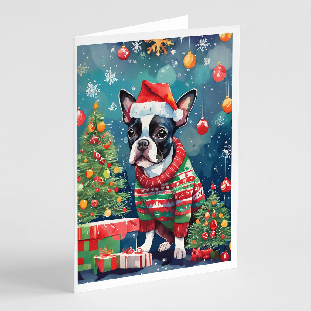 Boston Terrier Christmas Greeting Cards Pack of 8 Blank Cards with Envelopes Whimsical A7 Size 5x7