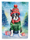 Boston Terrier Christmas House Flag 28x40 Porch Sleeve Pole Decorative Outside Yard Banner Artwork Wall Hanging, Polyester