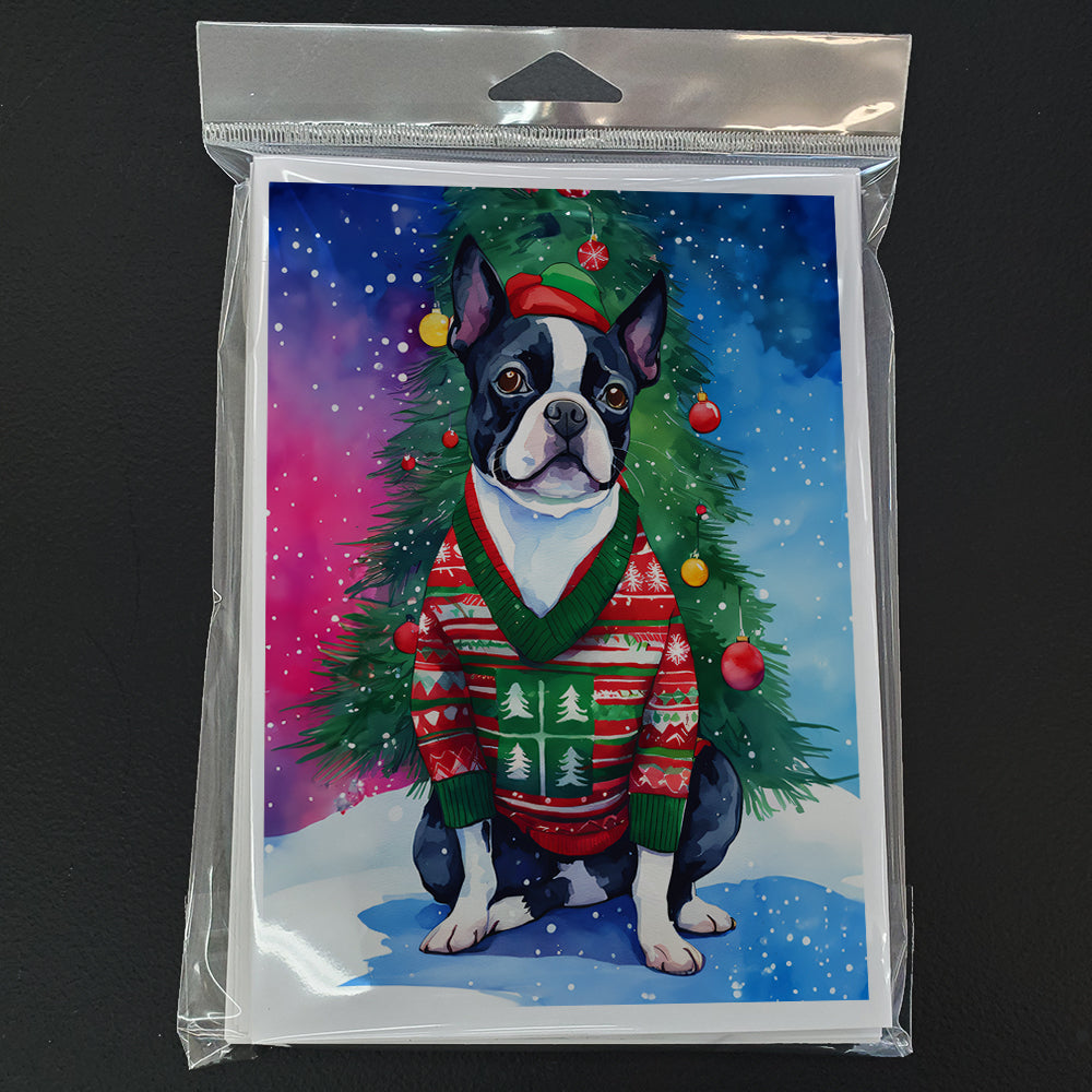 Boston Terrier Christmas Greeting Cards Pack of 8 Blank Cards with Envelopes Whimsical A7 Size 5x7