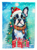 Boston Terrier Christmas House Flag 28x40 Porch Sleeve Pole Decorative Outside Yard Banner Artwork Wall Hanging, Polyester