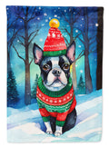 Boston Terrier Christmas House Flag 28x40 Porch Sleeve Pole Decorative Outside Yard Banner Artwork Wall Hanging, Polyester