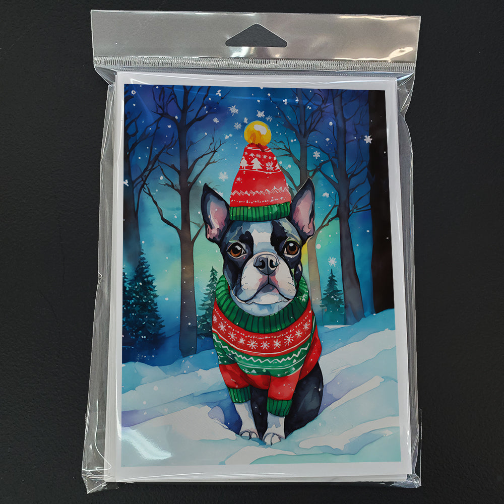 Boston Terrier Christmas Greeting Cards Pack of 8 Blank Cards with Envelopes Whimsical A7 Size 5x7
