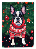 Boston Terrier Christmas House Flag 28x40 Porch Sleeve Pole Decorative Outside Yard Banner Artwork Wall Hanging, Polyester