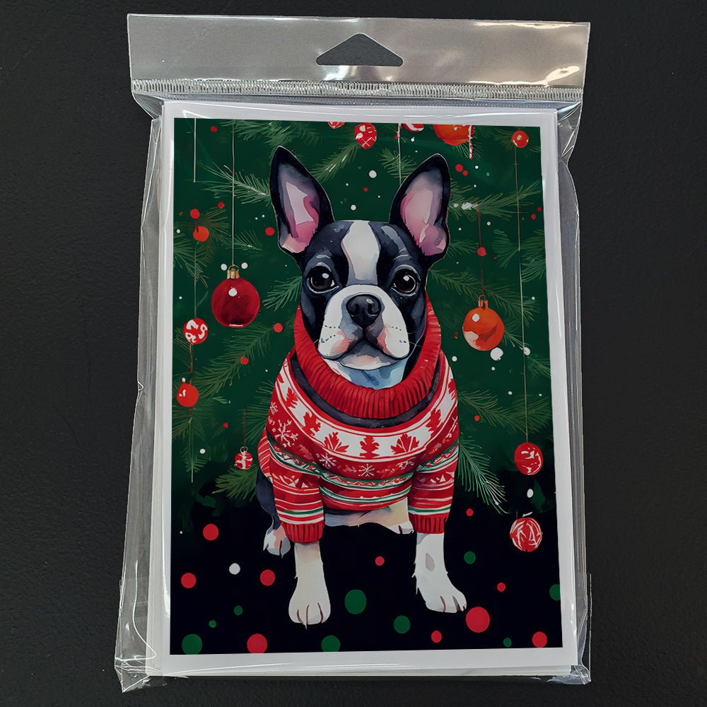 Boston Terrier Christmas Greeting Cards Pack of 8 Blank Cards with Envelopes Whimsical A7 Size 5x7