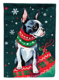 Boston Terrier Christmas House Flag 28x40 Porch Sleeve Pole Decorative Outside Yard Banner Artwork Wall Hanging, Polyester