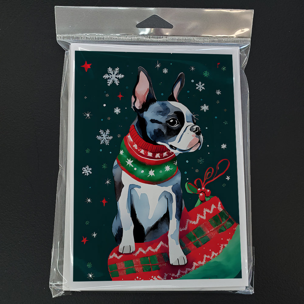 Boston Terrier Christmas Greeting Cards Pack of 8 Blank Cards with Envelopes Whimsical A7 Size 5x7